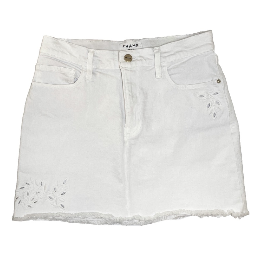 FRAME denim - White Denim Eyelet Embroidered Raw Hem Mini Skirt - Size 26